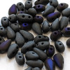 2-Hole DropDuo Czech Glass Beads 3x6mm JET AZURO MATTED