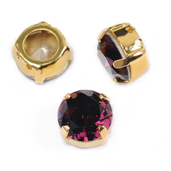 Krakovski Crystal Chaton Montee 8mm AMETHYST Gold Setting