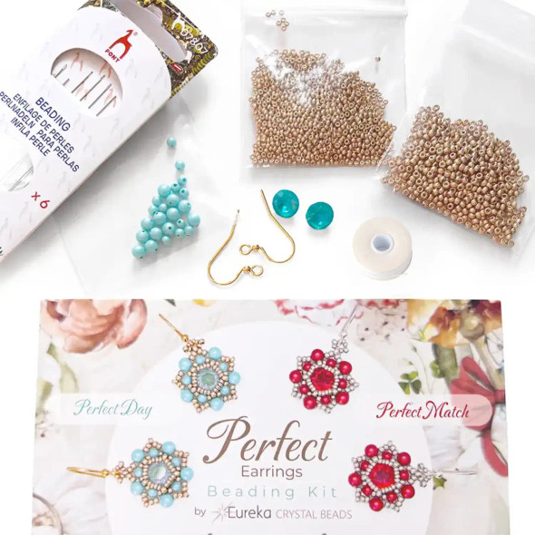 Beginner Beading Kit Perfect Day Earrings TEAL and GOLD beaded earrings DIY